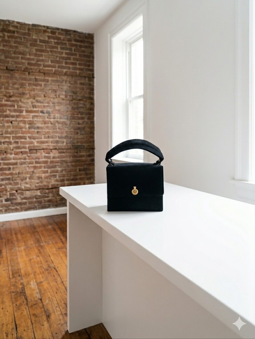Structured Black Mini Top-Handle Bag with Gold Accent